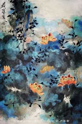 中国画中的设色中泼彩技法图例？图例植物花卉