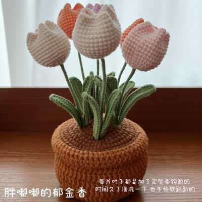 毛线编织花卉盆栽盆景图片（毛线编织的盆景花）